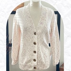Ann Taylor Women's Cream V-Neck Long Sleeve Button Front Cardigan Size Medium